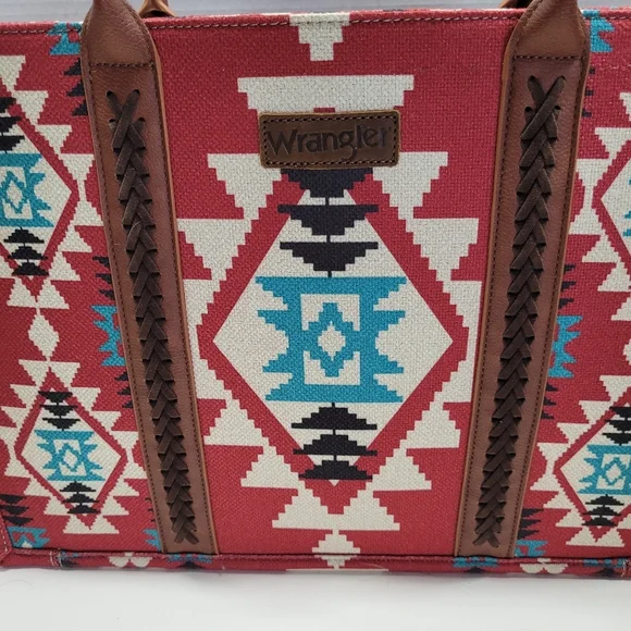 Wrangler Aztec Design Canvas Tote 12"x17" Handbag - Picture 7 of 9